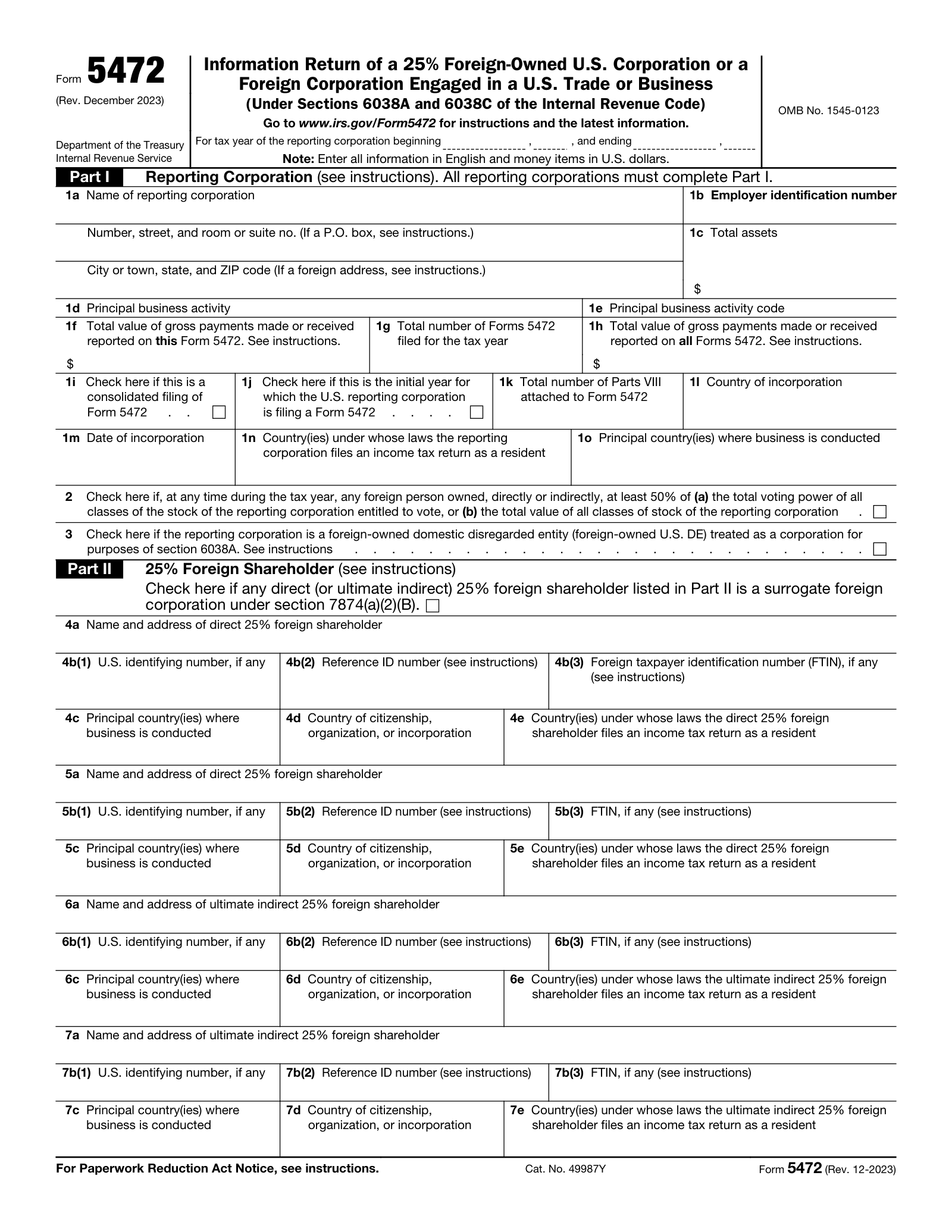 Form 5472 - official IRS form (Rev. December 2023)